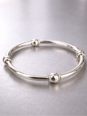 Seed and Sage Bangle Sterling Silver 925 Polished Bracelet 4 beads